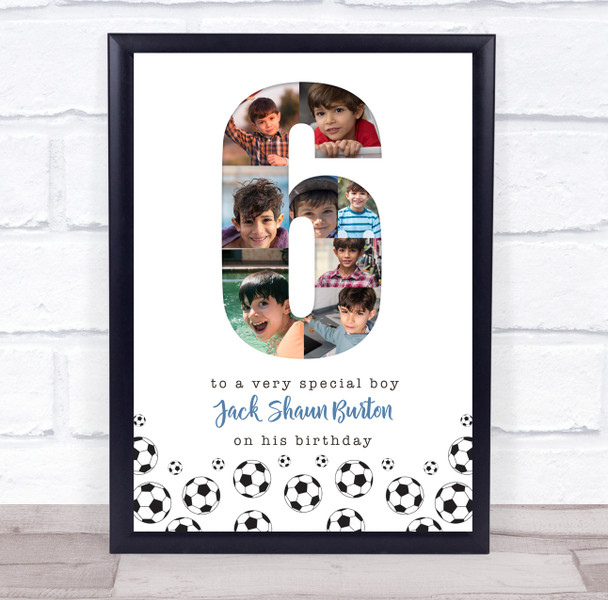 Photo Collage 8-Photo 6th Birthday Football Custom Gift For Boys Print Or Canvas