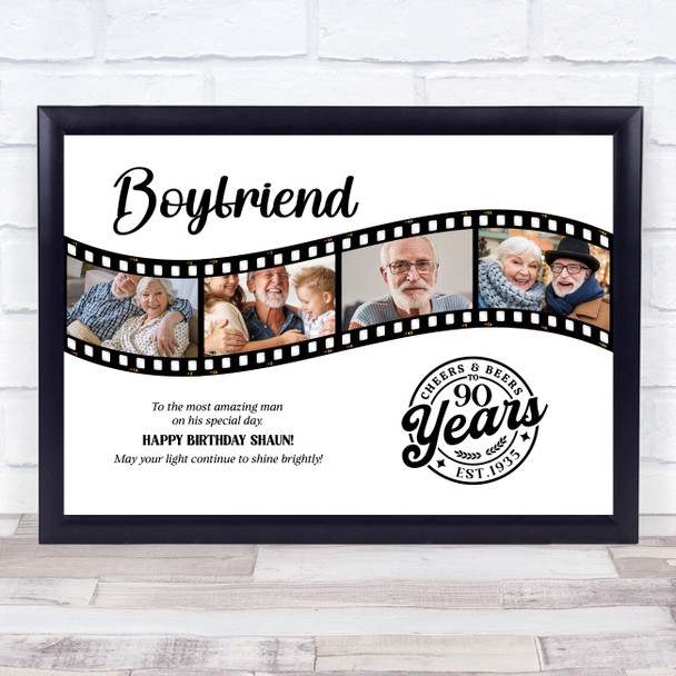 Photo Collage 90th Birthday Gift For Boyfriend 4-Photo Film Reel Print Or Canvas