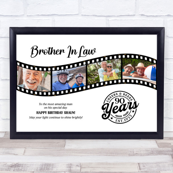 Photo Collage 90th Birthday Gift For Brother-In-Law 4-Photo Film Print Or Canvas