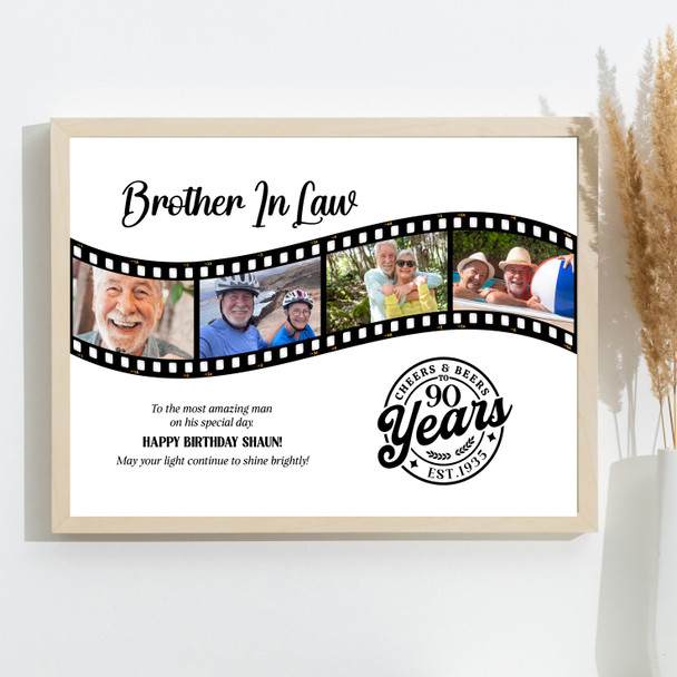 Photo Collage 90th Birthday Gift For Brother-In-Law 4-Photo Film Print Or Canvas