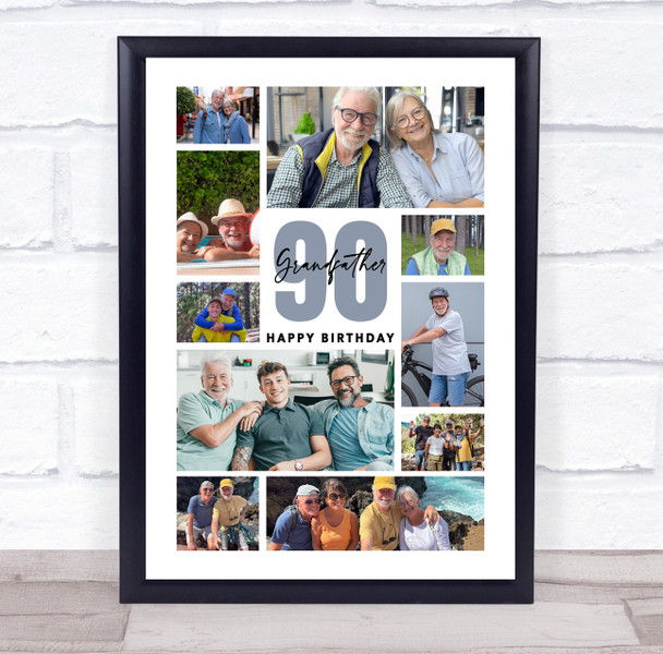 Photo Collage 90th Birthday Custom Gift For Grandfather 10-Photo Print Or Canvas