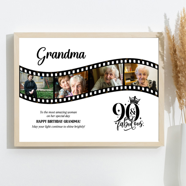 Photo Collage 90th Birthday Gift For Grandma 4-Photo Camera Film Print Or Canvas