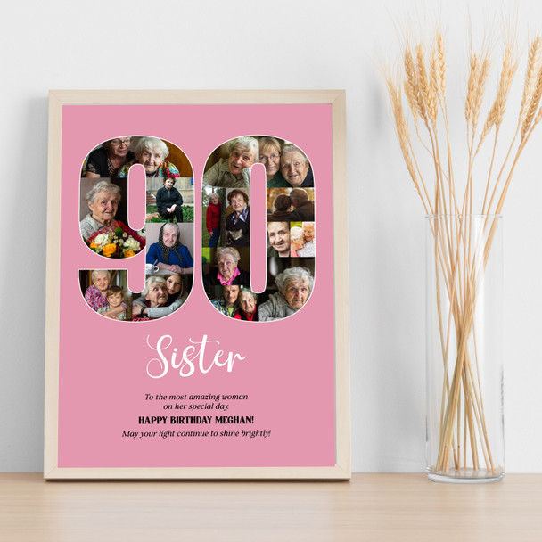 Photo Collage 90th Birthday Custom Gift For Her 16-Photo 90 Pink Print Or Canvas