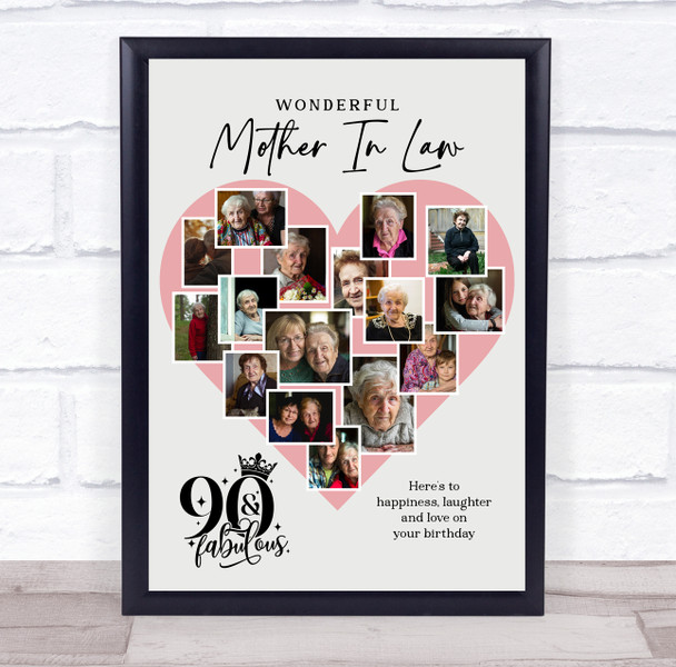 Photo Collage 90th Birthday Gift For Mother-In-Law 16-Photo Pink Print Or Canvas
