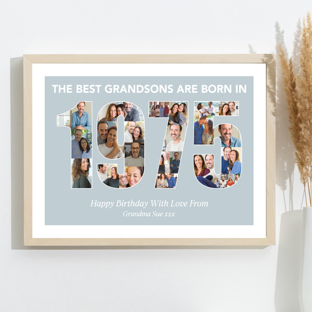Photo Collage Blue Birthday Gift For Grandson 22-Photo Year 1975 Print Or Canvas