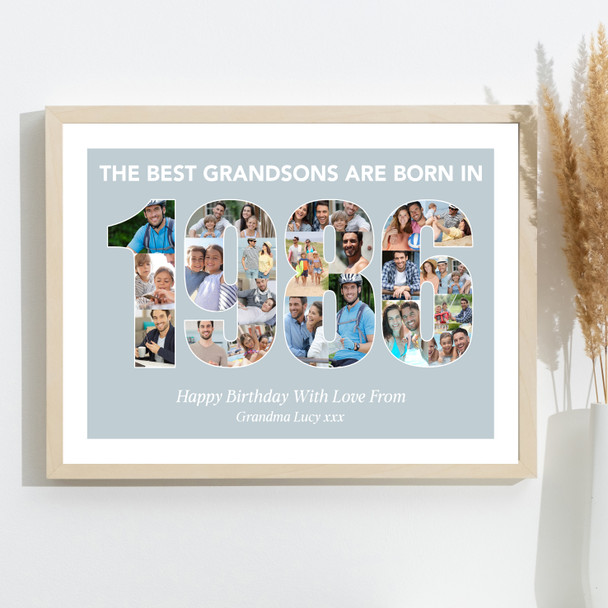Photo Collage Blue Birthday Gift For Grandson 22-Photo Year 1986 Print Or Canvas