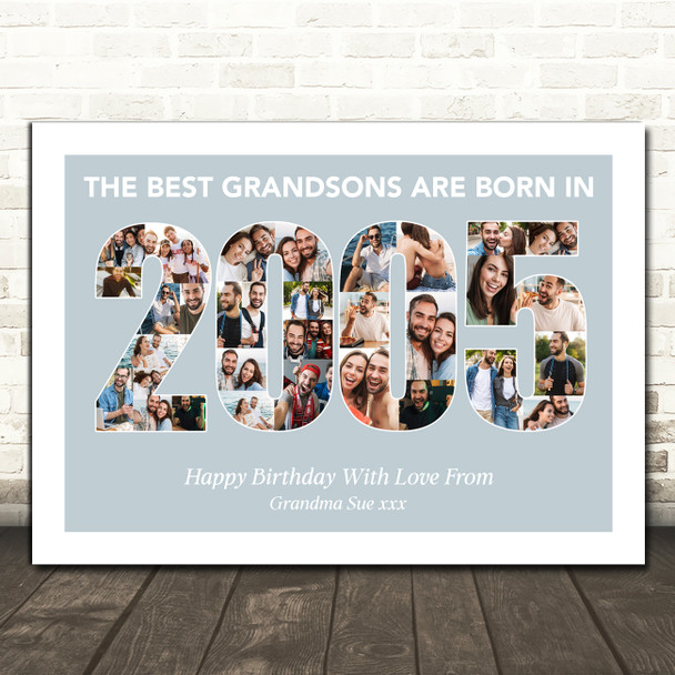 Photo Collage Blue Birthday Gift For Grandson 33-Photo Year 2005 Print Or Canvas