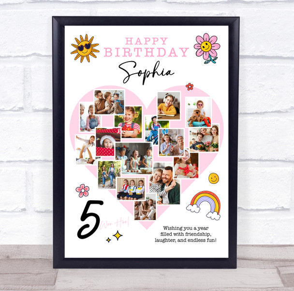 Photo Collage Kids Birthday Gift For Girls Any Age 16-Photo Pink Print Or Canvas