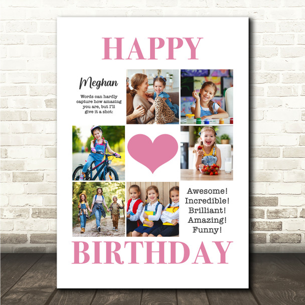 Photo Collage Kids Girls Birthday Custom Gift 6-Photo Pink Heart Print Or Canvas Photo Collage Kids Girls Birthday Custom Gift 6-Photo Pink Heart Print Or Canvas