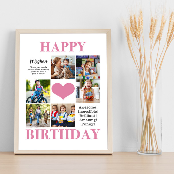 Photo Collage Kids Girls Birthday Custom Gift 6-Photo Pink Heart Print Or Canvas Photo Collage Kids Girls Birthday Custom Gift 6-Photo Pink Heart Print Or Canvas