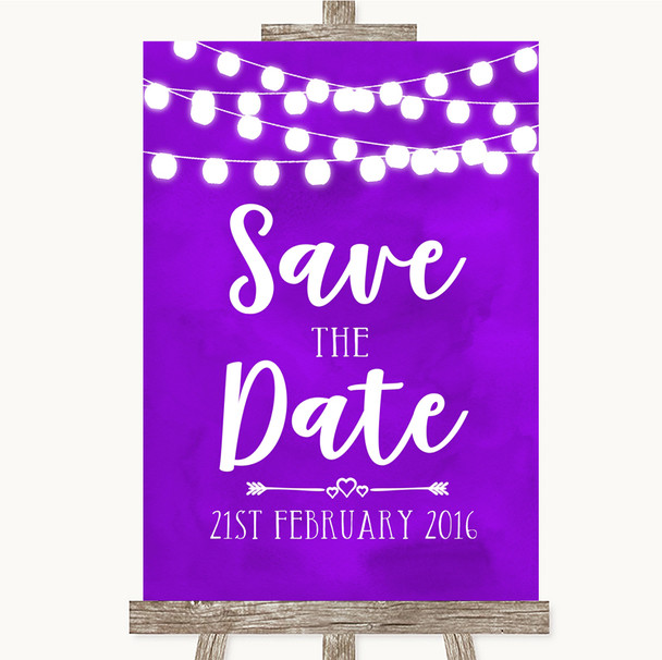 Purple Watercolour Lights Save The Date Personalised Wedding Sign