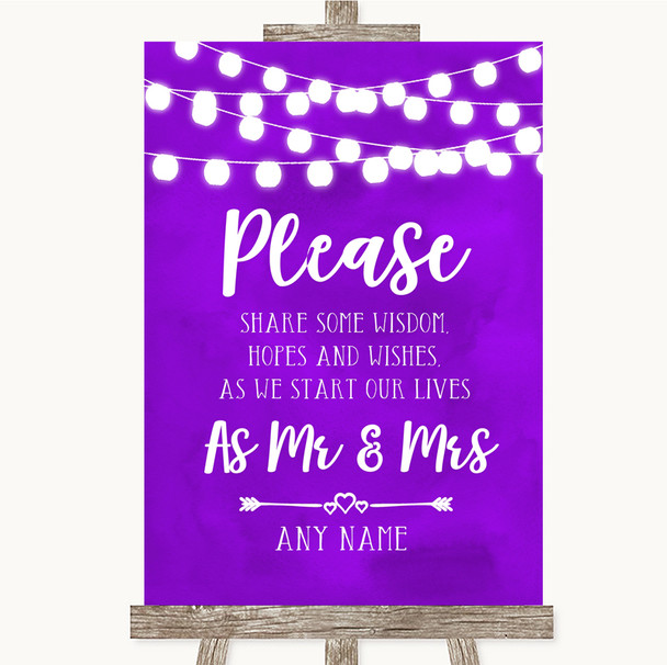 Purple Watercolour Lights Share Your Wishes Personalised Wedding Sign