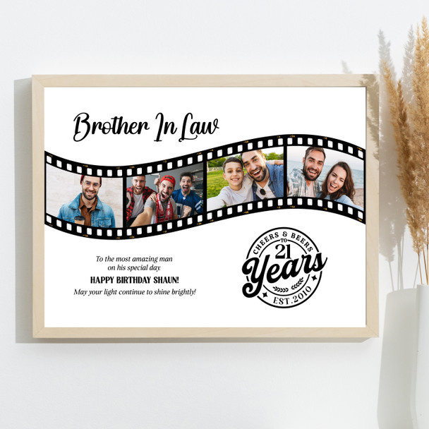 Photo Collage 21st Birthday Gift For Brother-In-Law 4-Photo Film Print Or Canvas