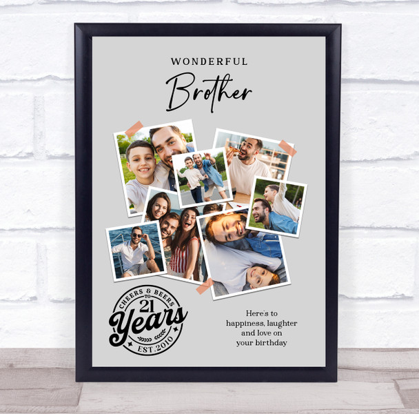 Photo Collage 21st Birthday Custom Gift For Brother 7-Photo Grey Print Or Canvas Photo Collage 21st Birthday Custom Gift For Brother 7-Photo Grey Print Or Canvas