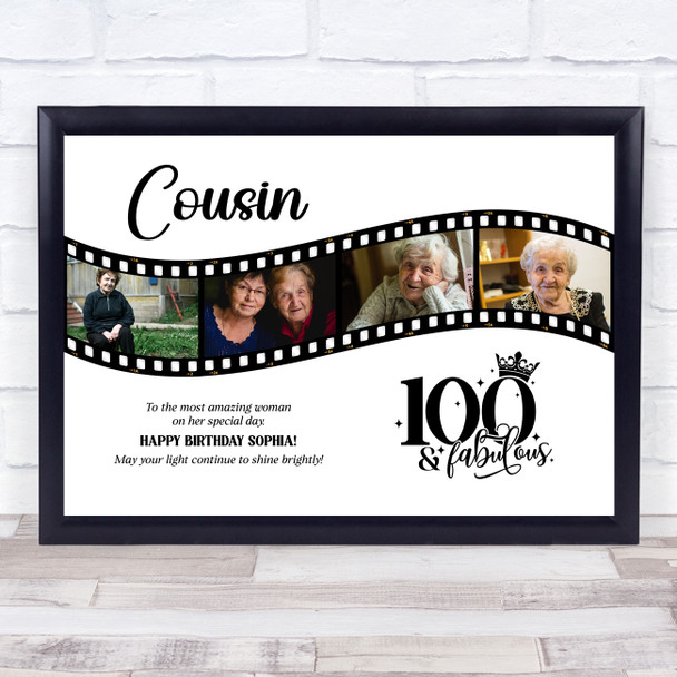 Photo Collage 100th Birthday Gift For Cousin 4-Photo Film Female Print Or Canvas Photo Collage 100th Birthday Gift For Cousin 4-Photo Film Female Print Or Canvas