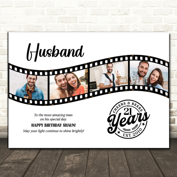 Photo Collage 21st Birthday Gift For Husband 4-Photo Camera Film Print Or Canvas