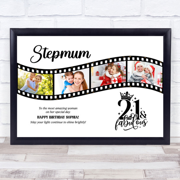 Photo Collage 21st Birthday Gift For Stepmum 4-Photo Camera Film Print Or Canvas