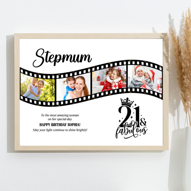 Photo Collage 21st Birthday Gift For Stepmum 4-Photo Camera Film Print Or Canvas