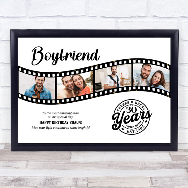 Photo Collage 30th Birthday Gift For Boyfriend 4-Photo Film Reel Print Or Canvas