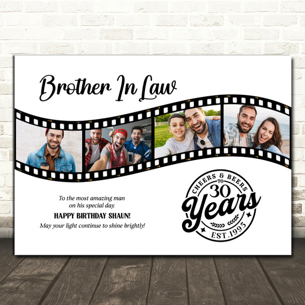 Photo Collage 30th Birthday Gift For Brother-In-Law 4-Photo Film Print Or Canvas