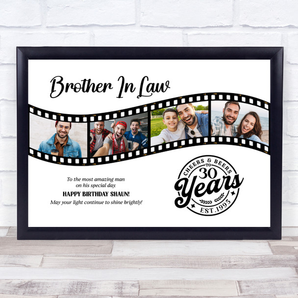 Photo Collage 30th Birthday Gift For Brother-In-Law 4-Photo Film Print Or Canvas