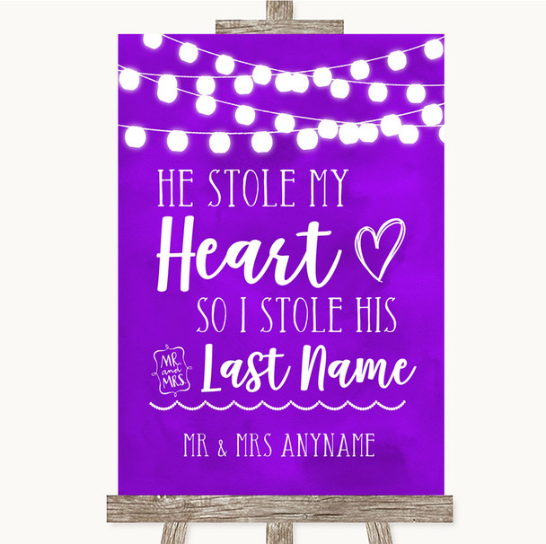 Purple Watercolour Lights Stole Last Name Personalised Wedding Sign