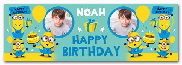 Personalised Party Banner For Birthday With Photo Boys Minions Kids