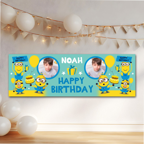 Personalised Party Banner For Birthday With Photo Boys Minions Kids