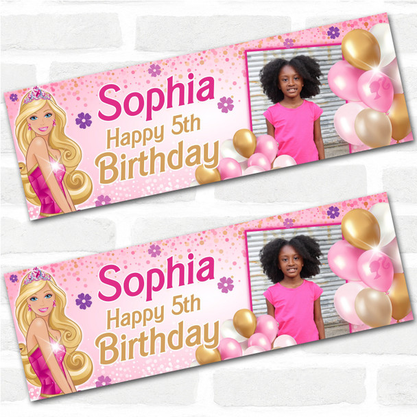Personalised Party Banner For Kids Birthday Barbie Balloons With Photo Any Age