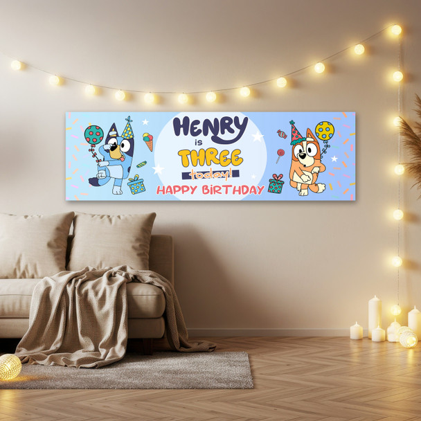 Personalised Party Banner For Kids Birthday Boys Bluey Any Age
