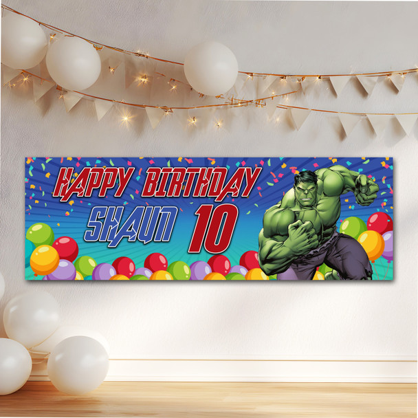 Personalised Party Banner For Kids Birthday Boys Marvel Superhero Hulk Any Age