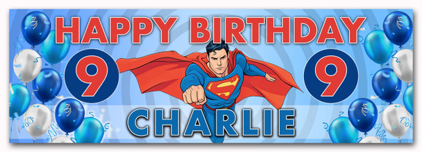 Personalised Party Banner For Kids Birthday Boys Superman Balloons Any Age