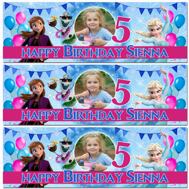 Personalised Party Banner For Kids Birthday Girls Any Age Frozen With Photo
