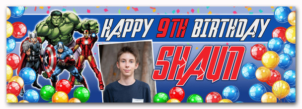 Personalised Party Banner For Kids Birthday Marvel Superhero's Photo Any Age