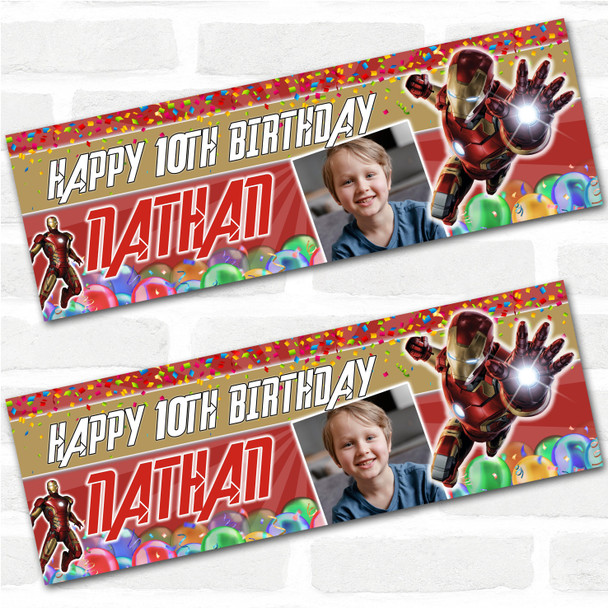 Personalised Party Banner For Kids Birthday With Photo Marvel Iron Man Any Age