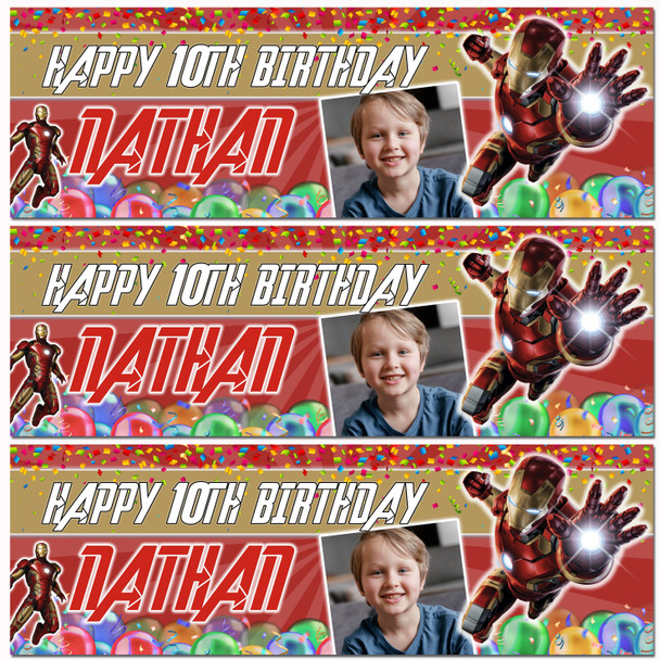Personalised Party Banner For Kids Birthday With Photo Marvel Iron Man Any Age