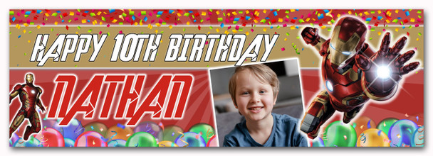 Personalised Party Banner For Kids Birthday With Photo Marvel Iron Man Any Age