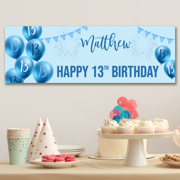 Personalised Party Banner For 13th Birthday Boys Blue Balloon Star Personalised Party Banner For 13th Birthday Boys Blue Balloon Star