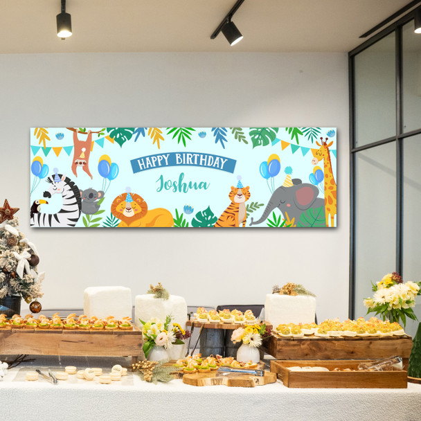 Personalised Party Banner For Birthday Boys Jungle Animals Kids Personalised Party Banner For Birthday Boys Jungle Animals Kids