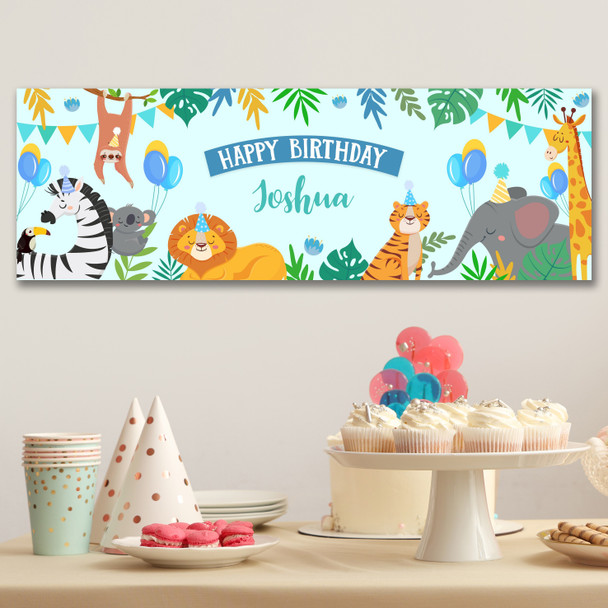 Personalised Party Banner For Birthday Boys Jungle Animals Kids Personalised Party Banner For Birthday Boys Jungle Animals Kids