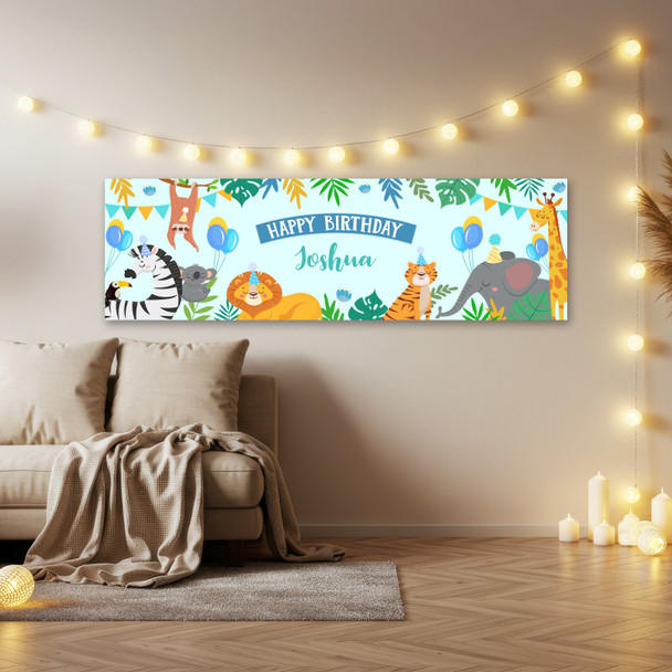 Personalised Party Banner For Birthday Boys Jungle Animals Kids Personalised Party Banner For Birthday Boys Jungle Animals Kids
