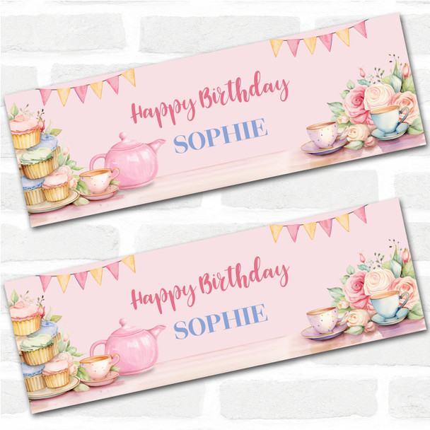 Personalised Party Banner For Birthday Female Afternoon Tea Party Pink Personalised Party Banner For Birthday Female Afternoon Tea Party Pink