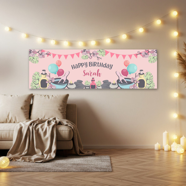 Personalised Party Banner For Birthday Female Beauty Spa Pink Personalised Party Banner For Birthday Female Beauty Spa Pink