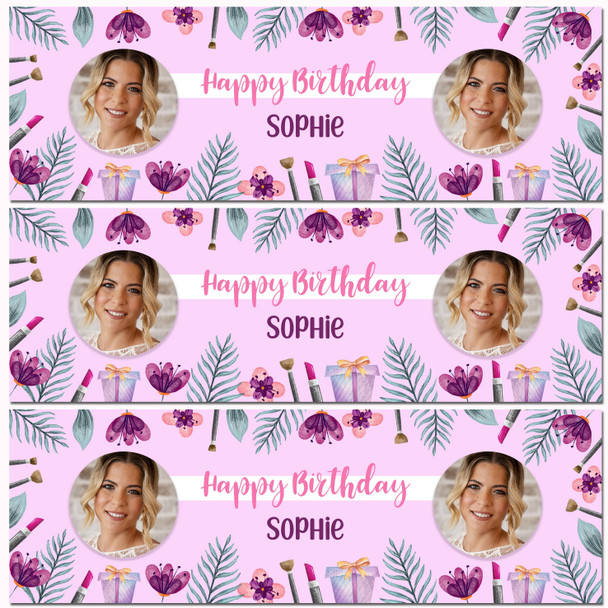 Personalised Party Banner For Birthday With Photo Beauty Lipstick Make Up Purple