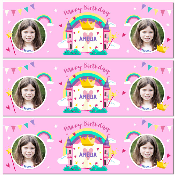 Personalised Party Banner For Birthday With Photo Girls Princess Pink Kids