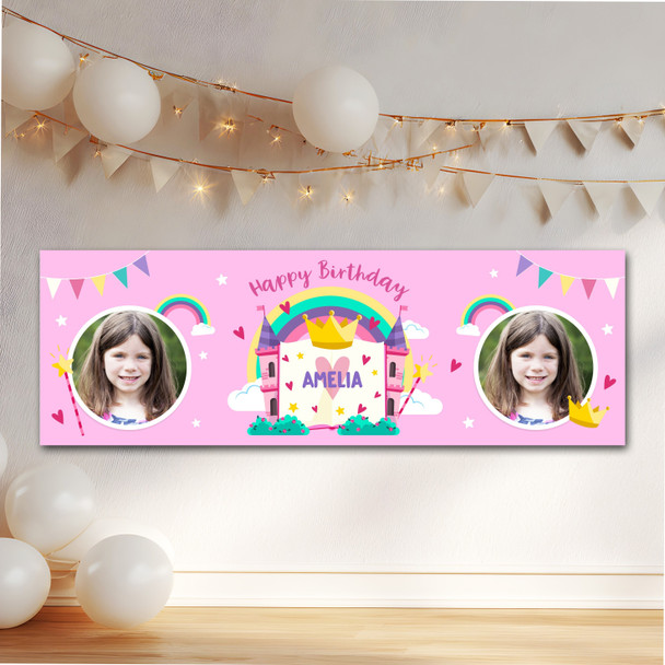 Personalised Party Banner For Birthday With Photo Girls Princess Pink Kids
