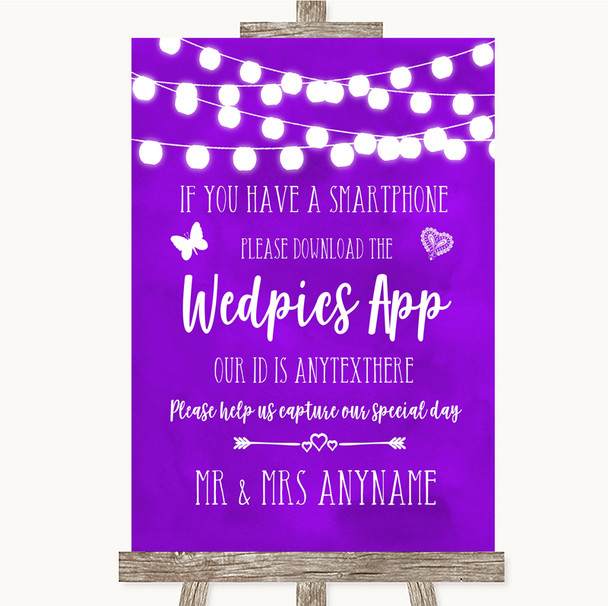 Purple Watercolour Lights Wedpics App Photos Personalised Wedding Sign