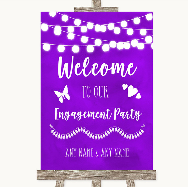 Purple Watercolour Lights Welcome To Our Engagement Party Wedding Sign