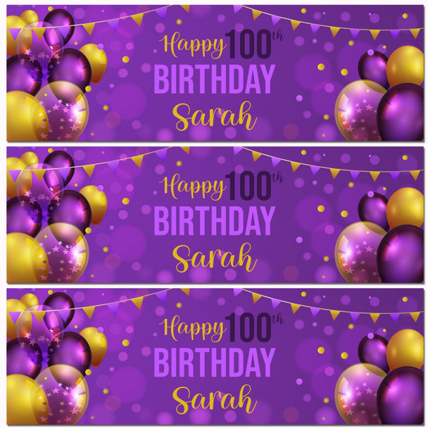 Personalised Party Banner For 100th Birthday Purple Gold Balloons Personalised Party Banner For 100th Birthday Purple Gold Balloons
