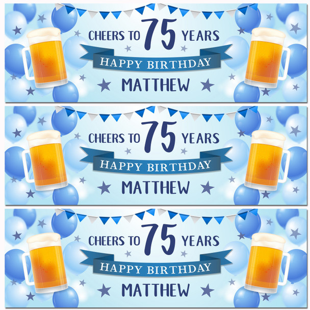 Personalised Party Banner For 75th Birthday Male Beer Blue Balloons Personalised Party Banner For 75th Birthday Male Beer Blue Balloons